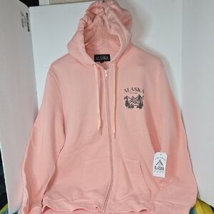 (New) Alaska Pink Fleeced Hoodie with Mountain Graphic Size XL